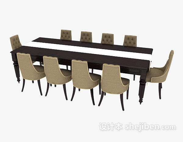 大型实木桌椅组合3d模型下载
