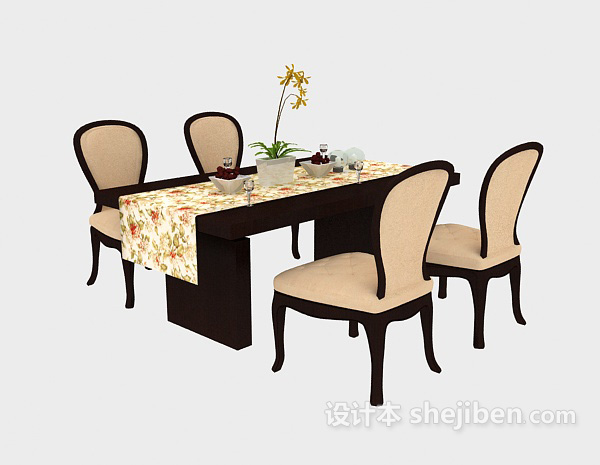 美式四人餐桌椅3d模型下载