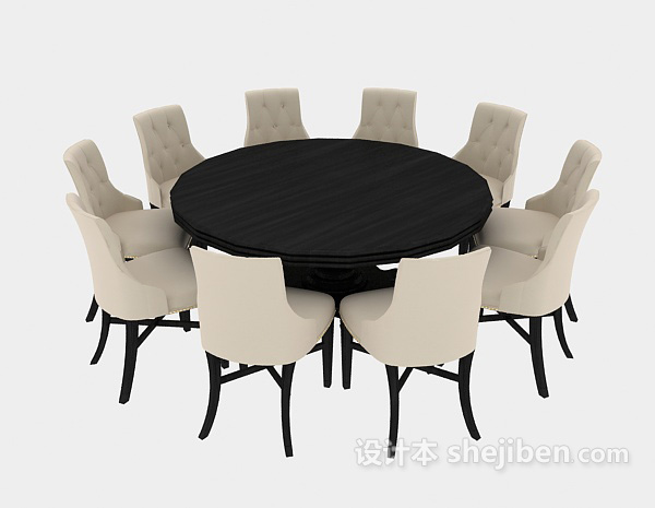 免费木质圆桌椅组合3d模型下载