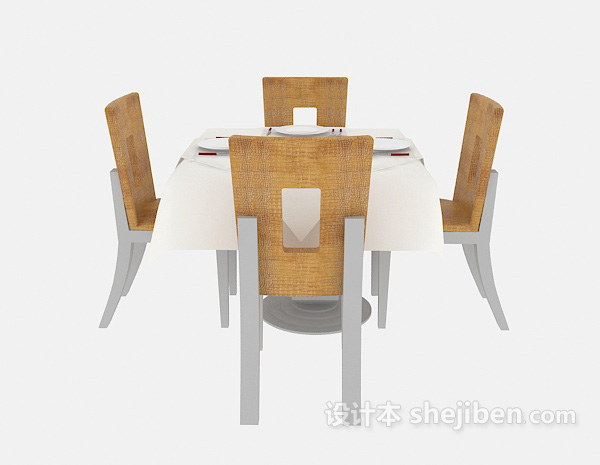 免费田园风格餐桌椅组合3d模型下载