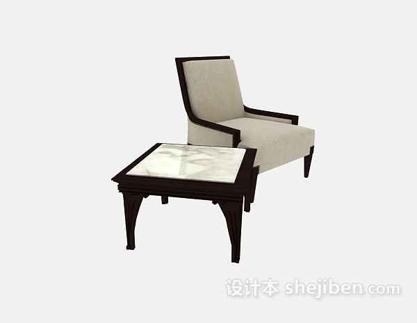 单人沙发、边桌组合3d模型下载