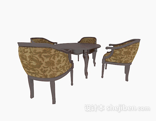 东南亚风格休闲茶几桌椅组合3d模型下载