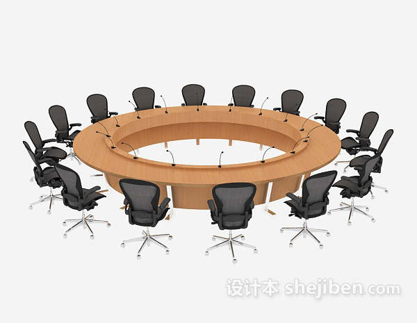 现代风格大型圆形会议桌椅3d模型下载