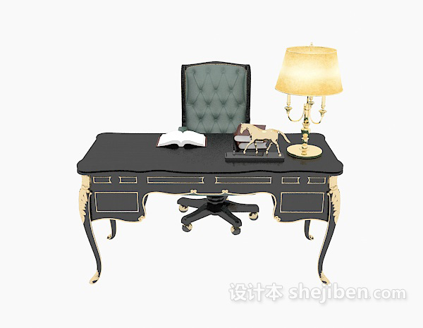 欧式风格欧式黑色书桌3d模型下载