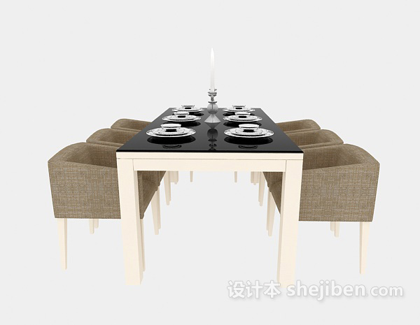 田园风格田园清新桌椅组合3d模型下载