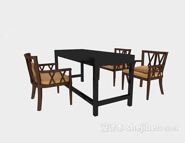 免费实木家具桌椅3d模型下载