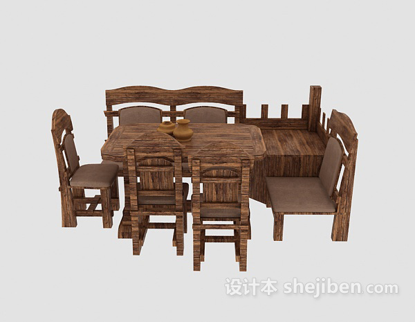 其它原木桌椅组合3d模型下载