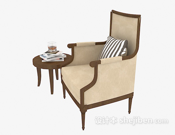 实木休闲椅、边桌组合3d模型下载