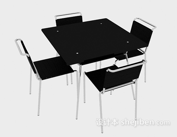 免费黑色现代桌椅组合3d模型下载