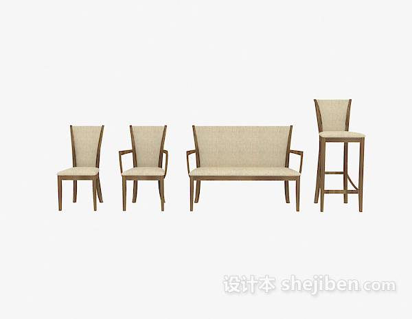 地中海风格木质家居椅集合3d模型下载