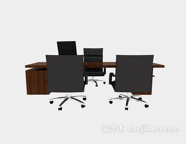 棕色简约实木办公桌3d模型下载