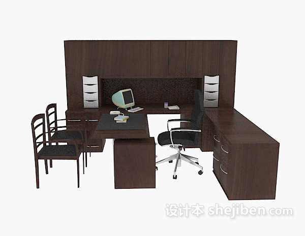 办公室实木桌椅组合3d模型下载