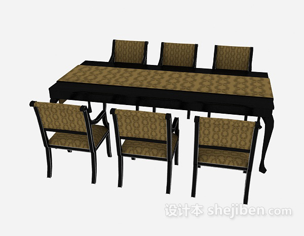 美式桌椅组合3d模型下载