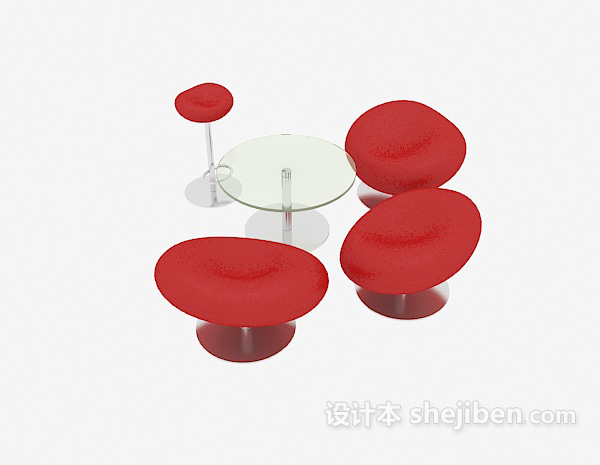 免费现代红色休闲桌椅3d模型下载