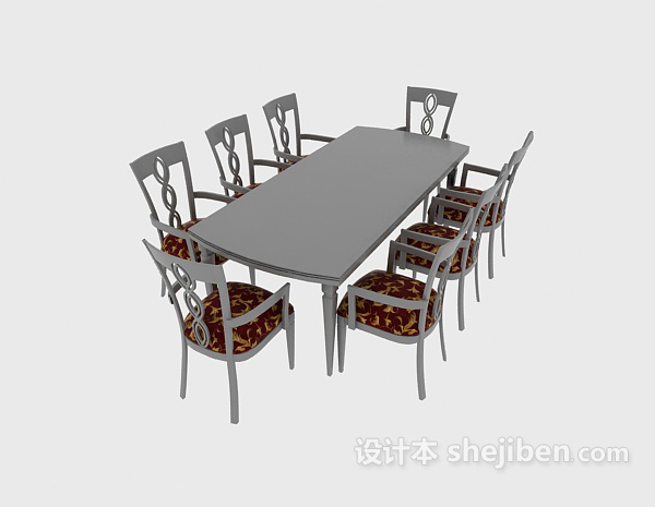 八人餐桌椅3d模型下载