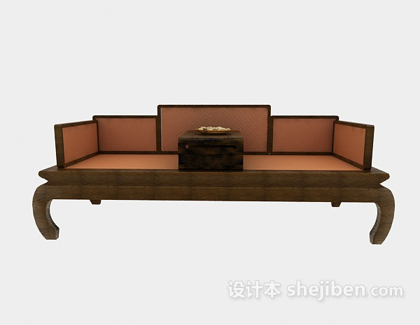 中式风格中式双人实木沙发3d模型下载