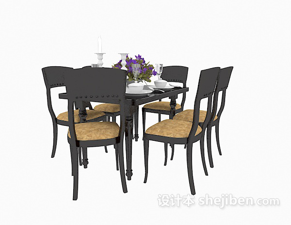 免费黑色家居餐桌3d模型下载