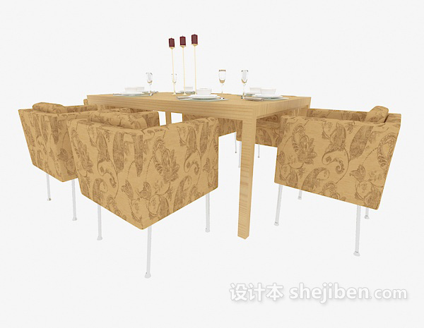免费六人餐桌椅组合3d模型下载