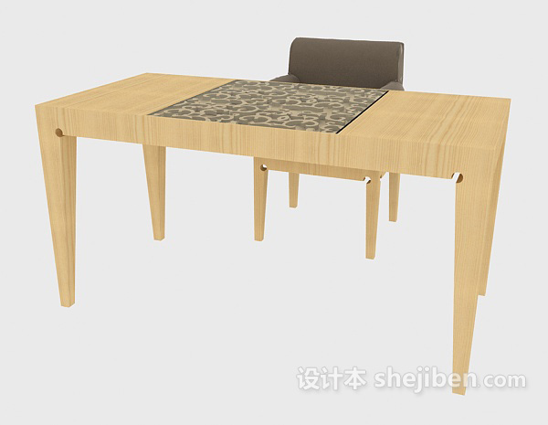 现代简约实木书桌3d模型下载