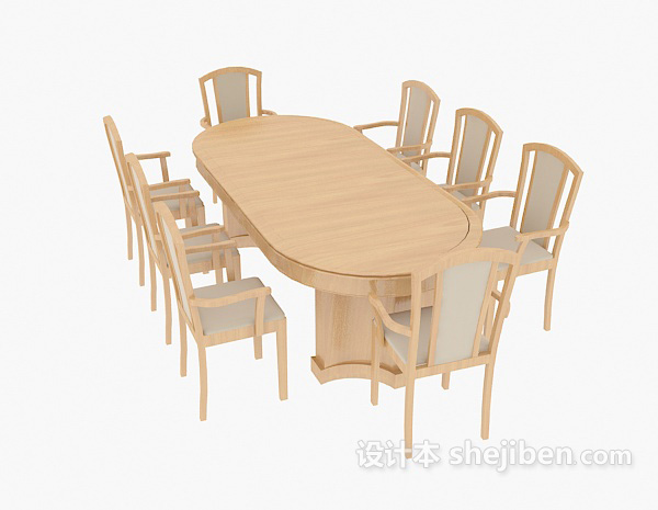 免费地中海实木餐桌餐椅3d模型下载