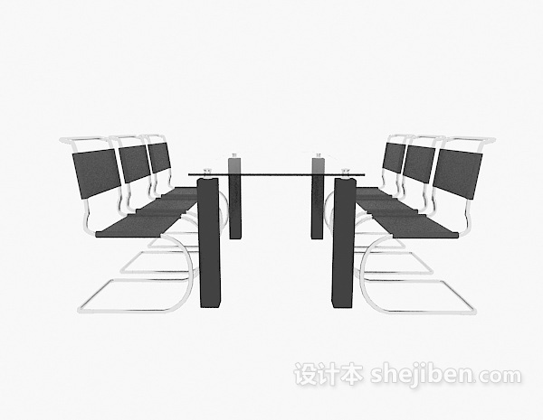 简约玻璃会议桌椅3d模型下载