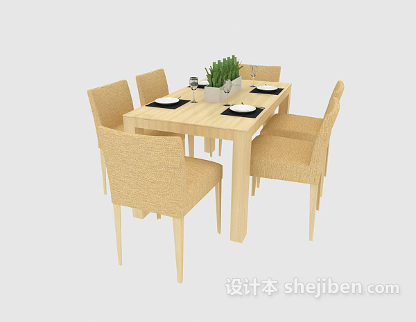 田园风格田园实木餐桌和餐椅3d模型下载