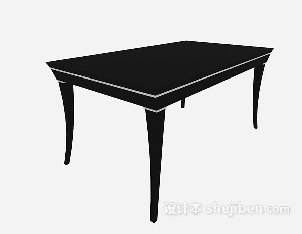 黑色实木餐桌3d模型下载