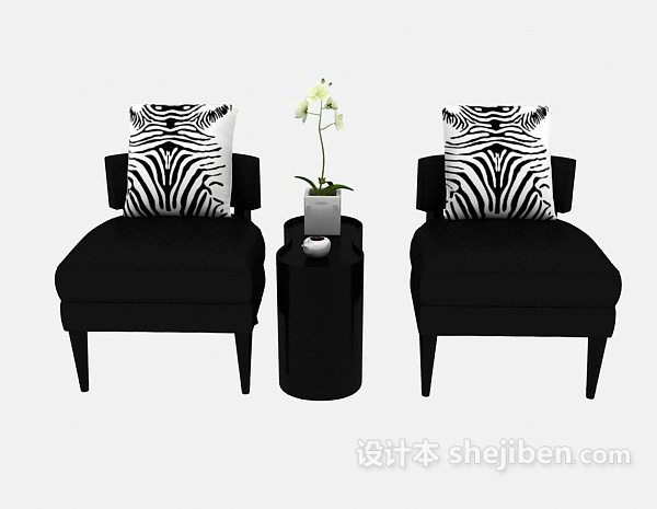 地中海风格黑色简约单人沙发3d模型下载