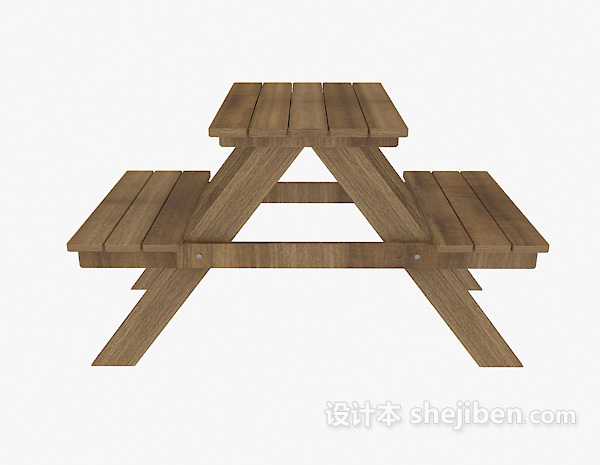 田园风格连体原木桌椅组合3d模型下载