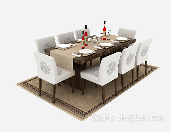 免费新中式实木餐桌3d模型下载