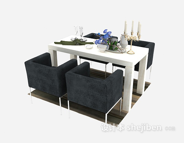 免费现代餐厅桌椅组合3d模型下载