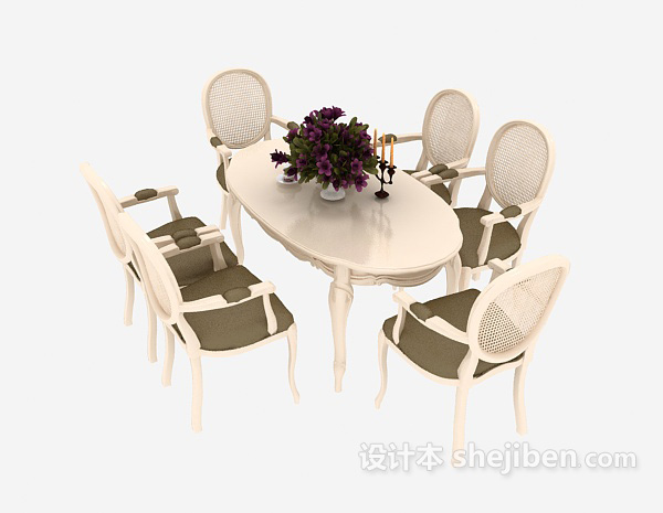 免费家庭白色木质餐桌3d模型下载