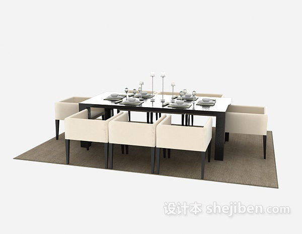 其它美式木质餐桌餐椅3d模型下载