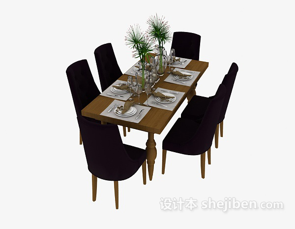 田园风格简约餐桌椅3d模型下载
