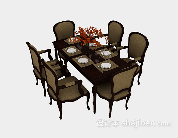 欧式家用餐桌3d模型下载