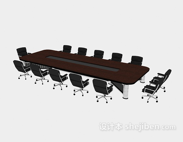 免费多人实木会议桌3d模型下载
