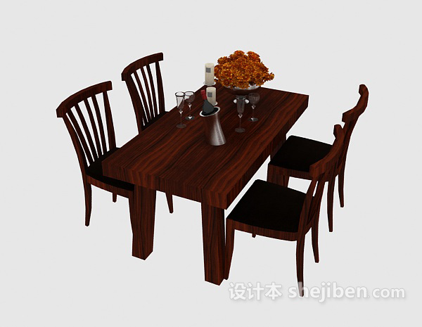 免费红木家用餐桌椅3d模型下载