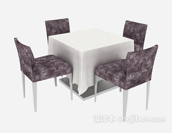 免费四人简约桌椅3d模型下载