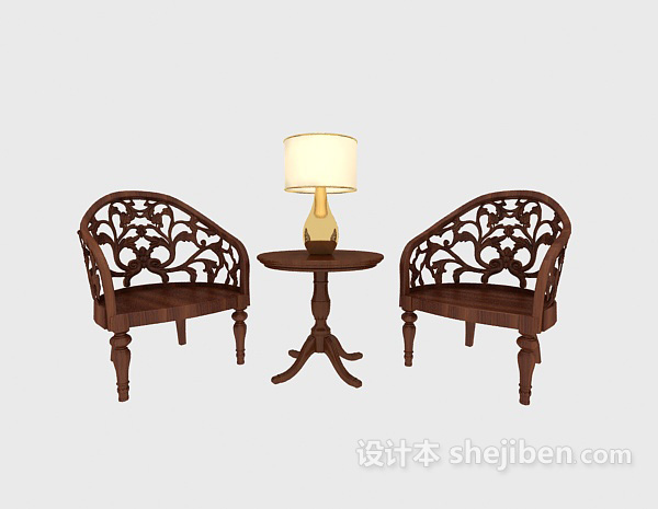 中式风格中式休闲椅、边桌3d模型下载