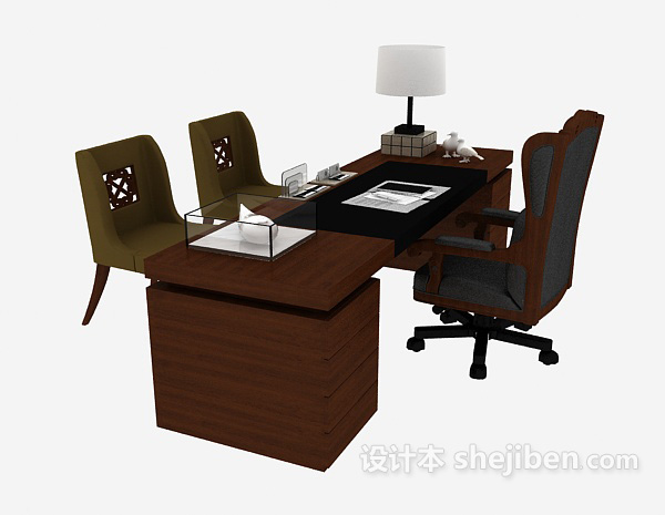 免费经理实木办公桌椅3d模型下载
