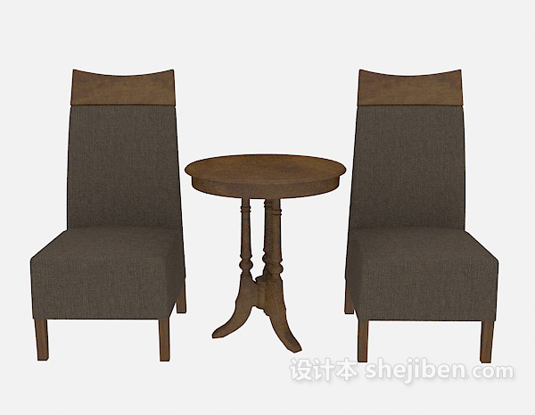 中式风格木质休闲高背椅3d模型下载
