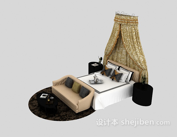 双人床、沙发组合3d模型下载