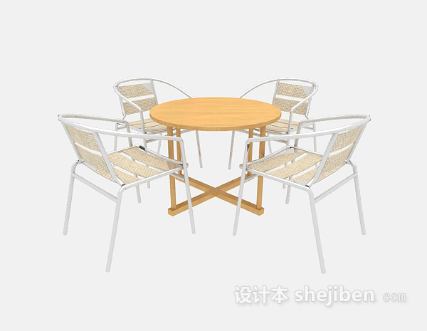 免费现代实木桌椅组合3d模型下载