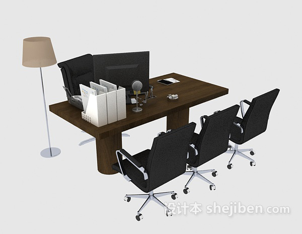 现代办公桌椅组合3d模型下载