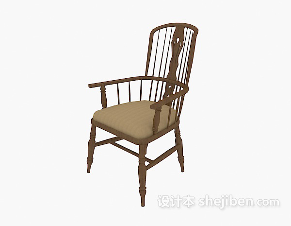 中式风格高背木椅3d模型下载