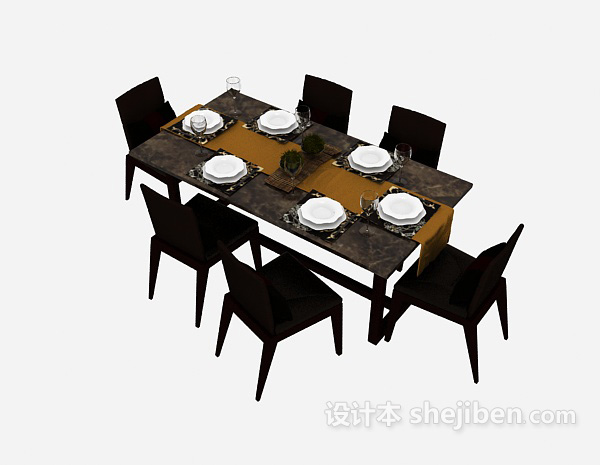 免费家庭餐桌椅组合3d模型下载