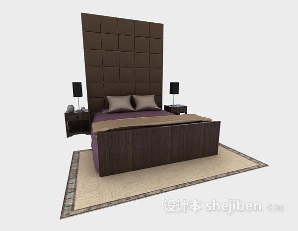 免费现代家庭实木床3d模型下载