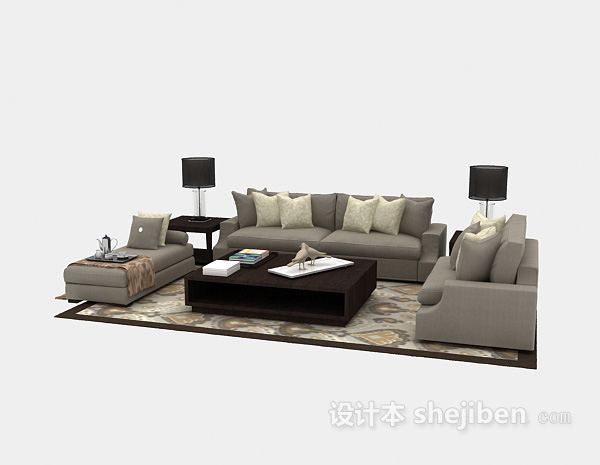 免费中式家庭沙发3d模型下载