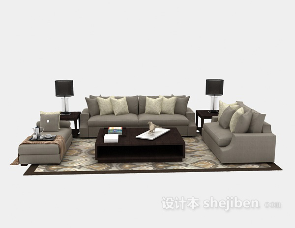 现代风格中式家庭沙发3d模型下载