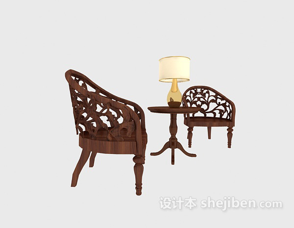中式休闲椅、边桌3d模型下载